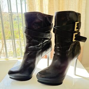 MICHAEL Michael Kors Black Heeled Boots with Buckle Detail